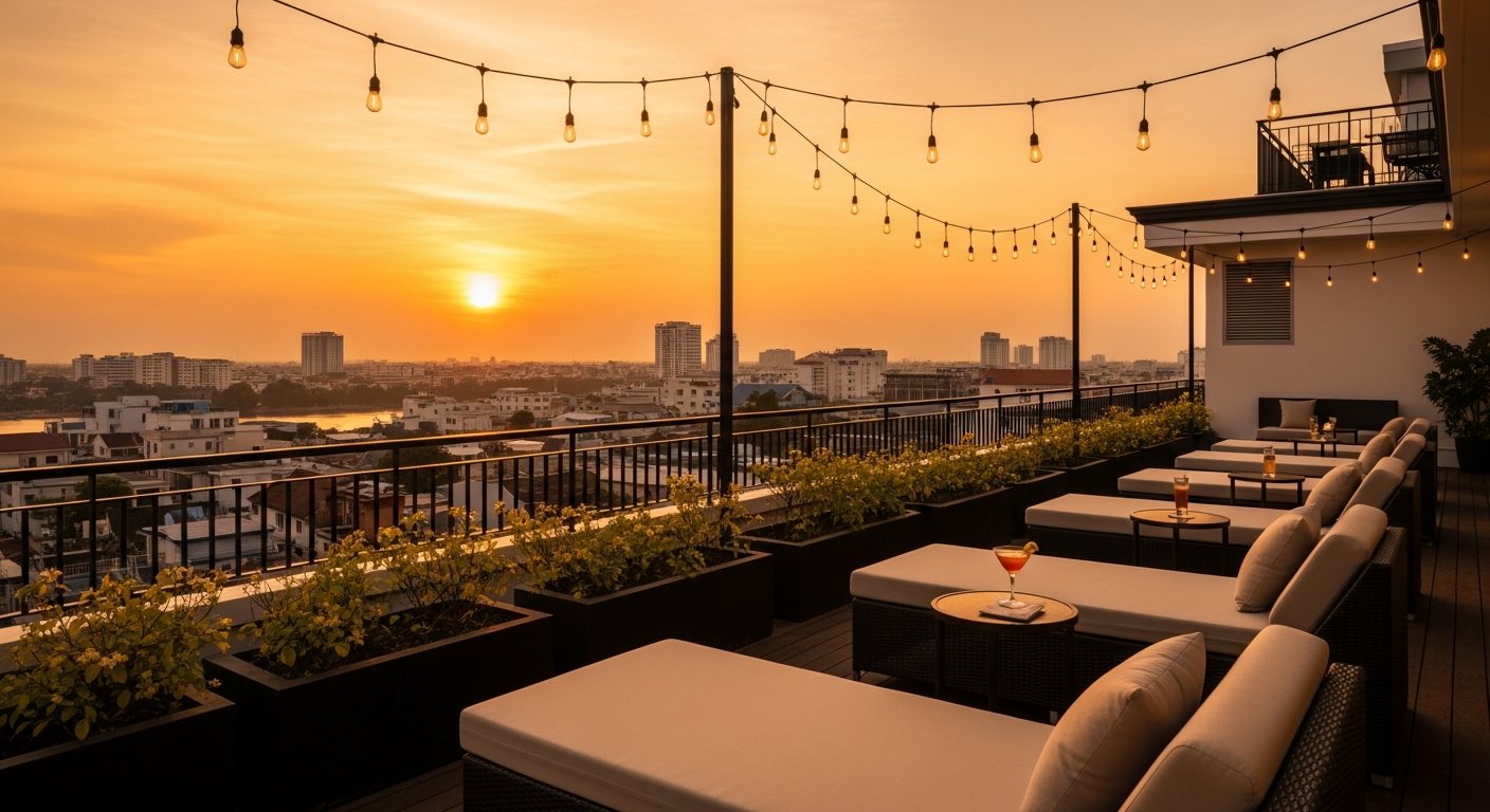 Rooftop terrace at sunset